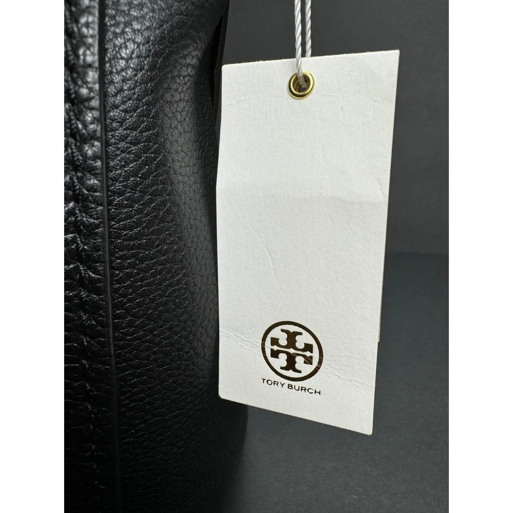 Tory Burch Carson Hobo Bag Black Pebbled Leather Gold Chain NWT 75421